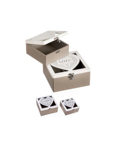 SET 2  CAJAS MADERA LOVE 18 cm