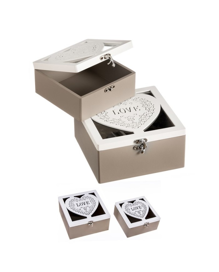 SET 2  CAJAS MADERA LOVE 18 cm