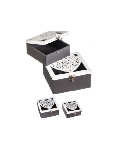 SET 2 CAJAS MADERA CORAZON 18 cm