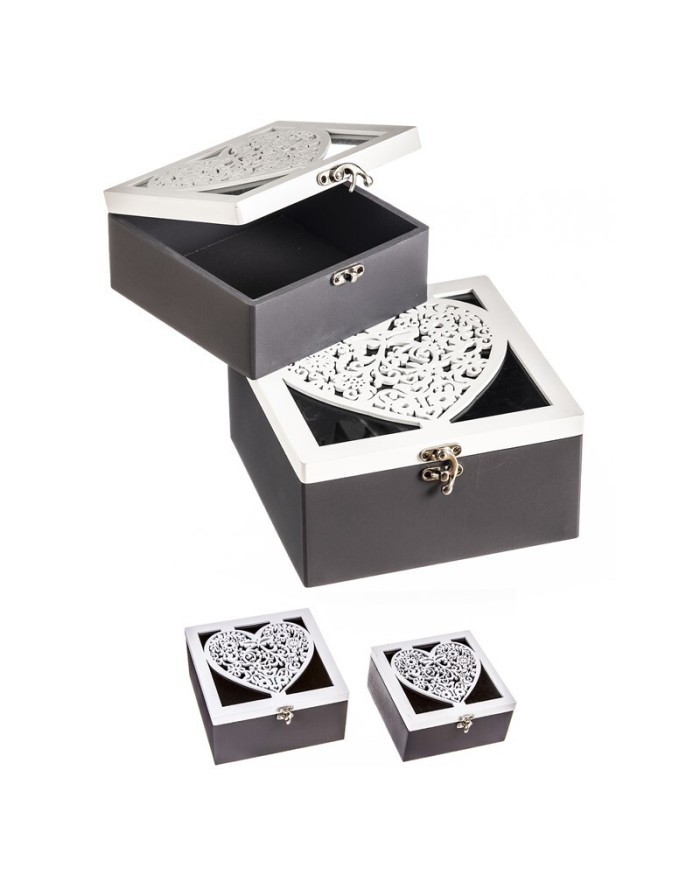 SET 2 CAJAS MADERA CORAZON 18 cm