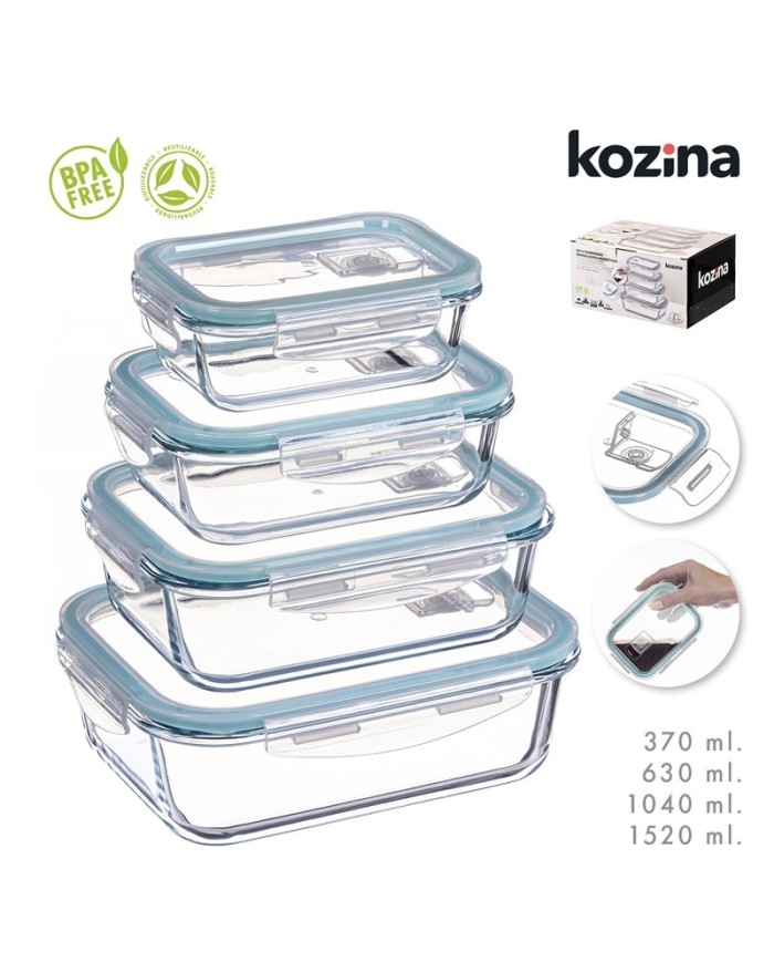 SET 4 FIAMBRERAS BOROSILICATO RECTANGULAR HERMETIC