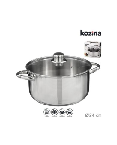 CAZUELA ACERO CON TAPA CRISTAL VITRO GAS Ø24 cm