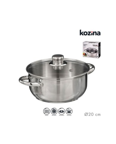 CAZUELA ACERO CON TAPA CRISTAL VITRO GAS Ø20 cm