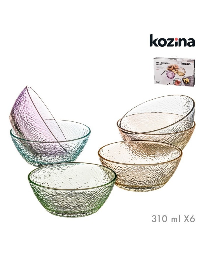 SET 6 BOLS COLORES CRISTAL 310 ml