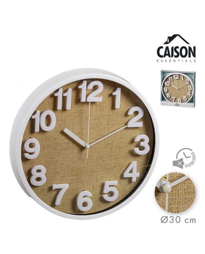 RELOJ PARED 30,5 cm MARCO BLANCO+ESFERA BEIGE