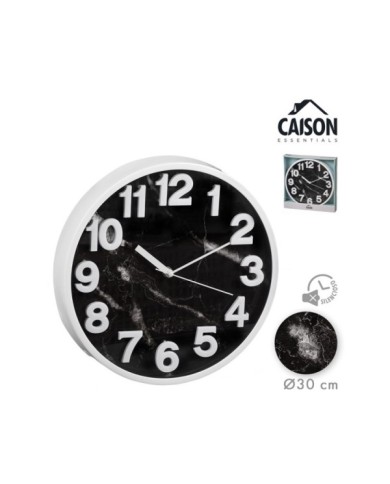 RELOJ PARED 30,5cm MARCO BLANCO+MARMOL+NÚM. BLANCO