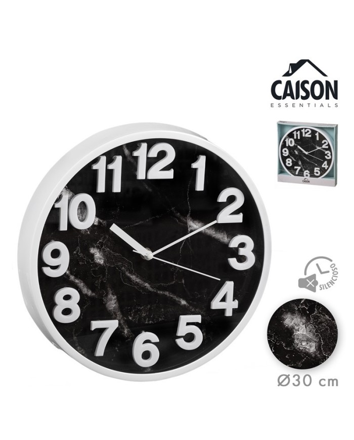 RELOJ PARED 30,5cm MARCO BLANCO+MARMOL+NÚM. BLANCO