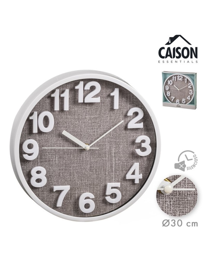 RELOJ PARED 30,5 cm MARCO BLANCO+ESFERA GRIS