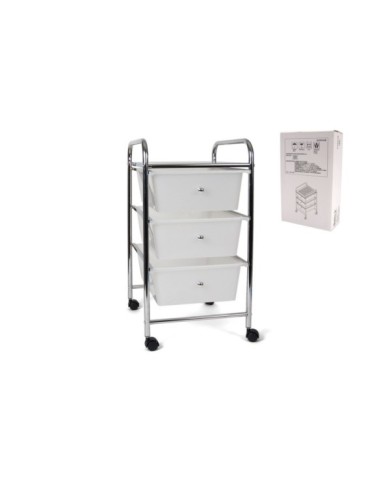 CARRO MULTIUSO ACERO 3 CAJONES BLANCOS