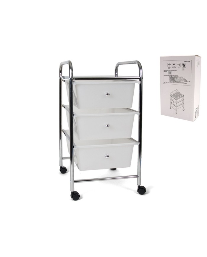 CARRO MULTIUSO ACERO 3 CAJONES BLANCOS