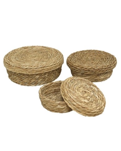 SET 3 CESTOS CON TAPA NATURE 26X10CM
