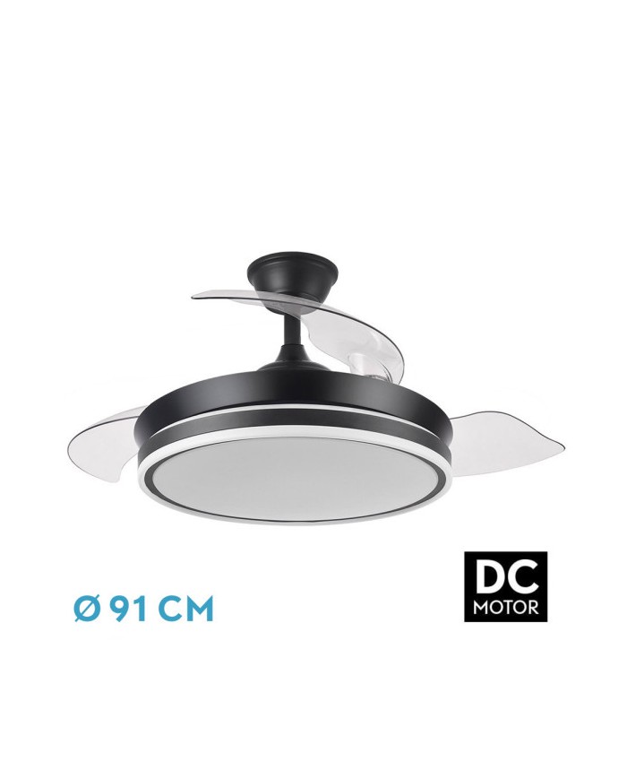 VENTILADOR DC BAYOMO NEGRO 72W 6120LM 91D 3ASP.DES PLEGABLES 3000-4000-6000K...