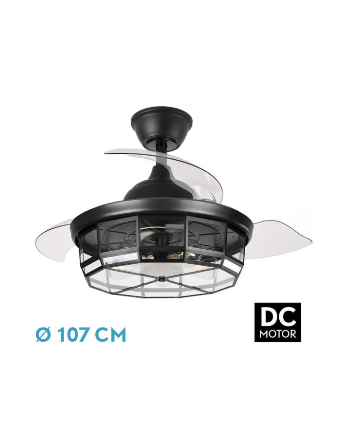 VENTILADOR DC TORNADO NEGRO 5XE27 107D 3ASPAS DESP LEGABLES 6VELOCIDADES...