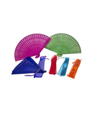 ABANICO SANDALO EN  ORGANZA COLORES 6 SU