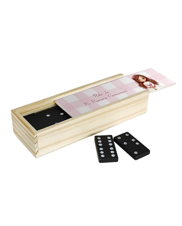 DOMINÓ CON PEG. NIÑA COMUNIÓN ROSA