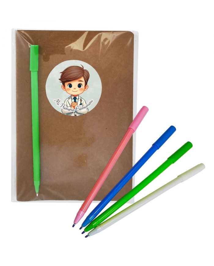 LIBRETA NIÑO COMUNIÓN VERDE Y BOLI SURTIDO