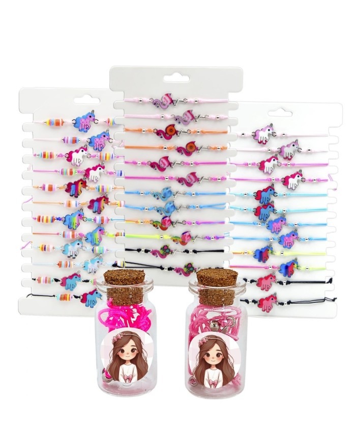 FRASCO NIÑA ROSA CON PULSERA SURTIDA