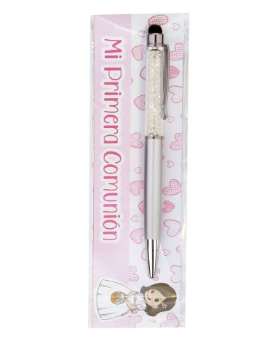 BOLIGRAFO PIEDRAS BLANCAS EN CARTÓN NIÑA