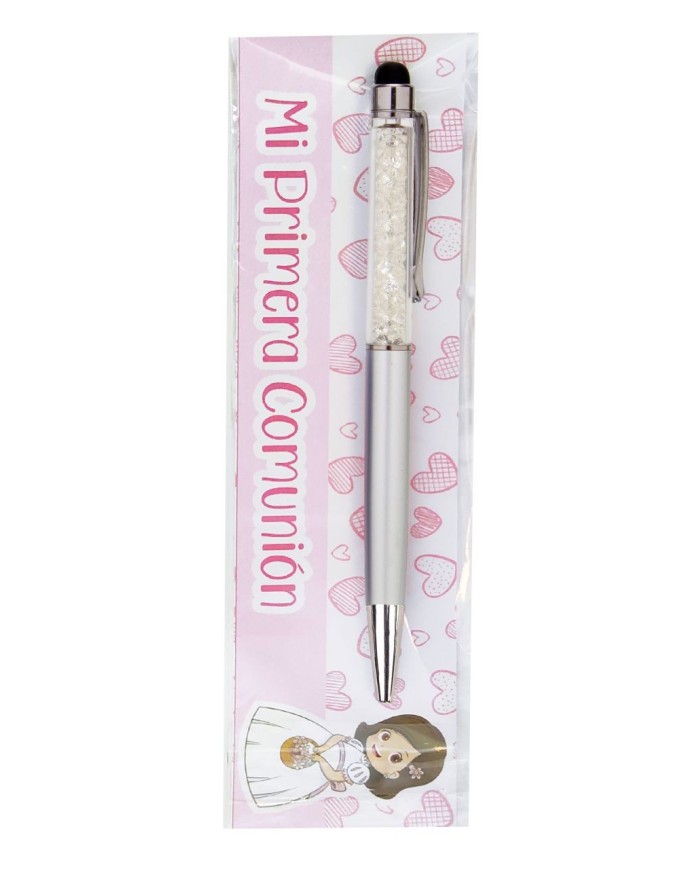 BOLIGRAFO PIEDRAS BLANCAS EN CARTÓN NIÑA