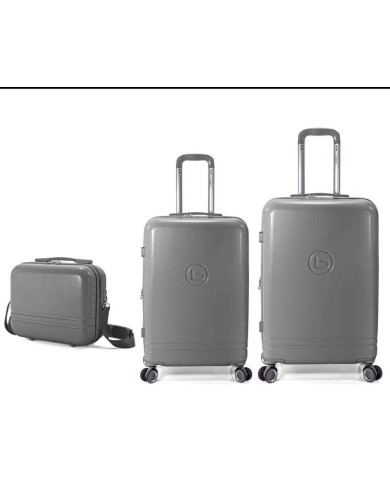 TROLLEY JUEGO DE 2 ABS 4 RUEDAS DOBLES.EXT+NECESER GRIS