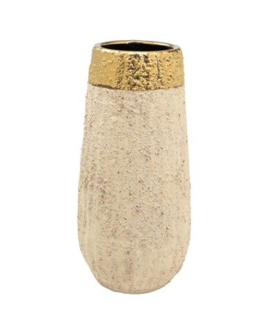 FLORERO PORCELANA ARENA/DORADO