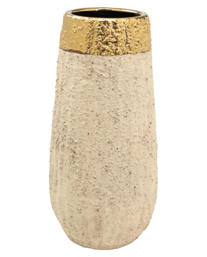 FLORERO PORCELANA ARENA/DORADO
