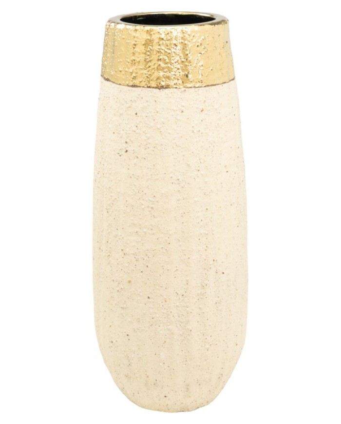 FLORERO PORCELANA ARENA/DORADO