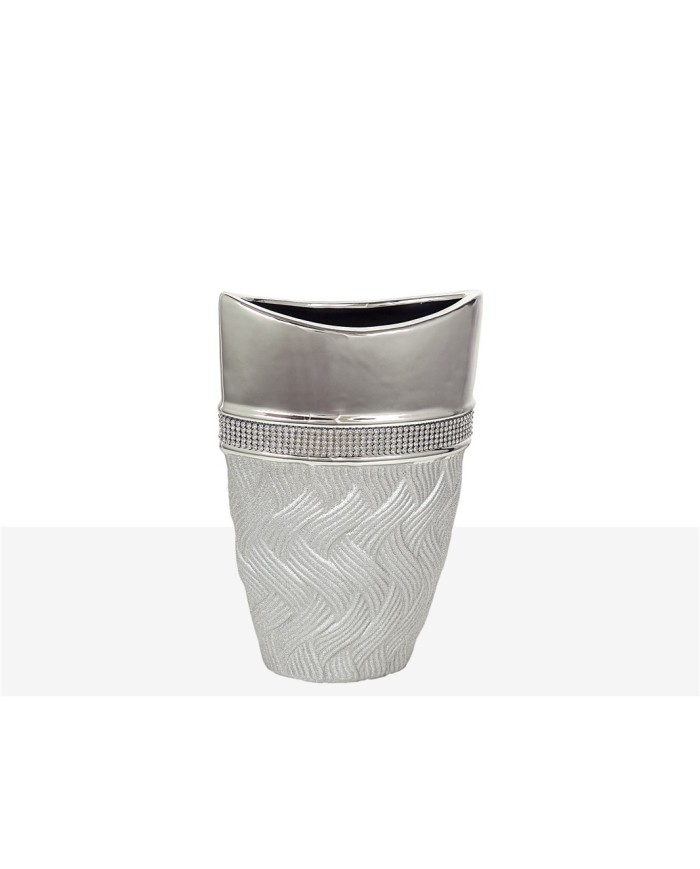 FLORERO CERAMICA PLATA/CRISTALITOS