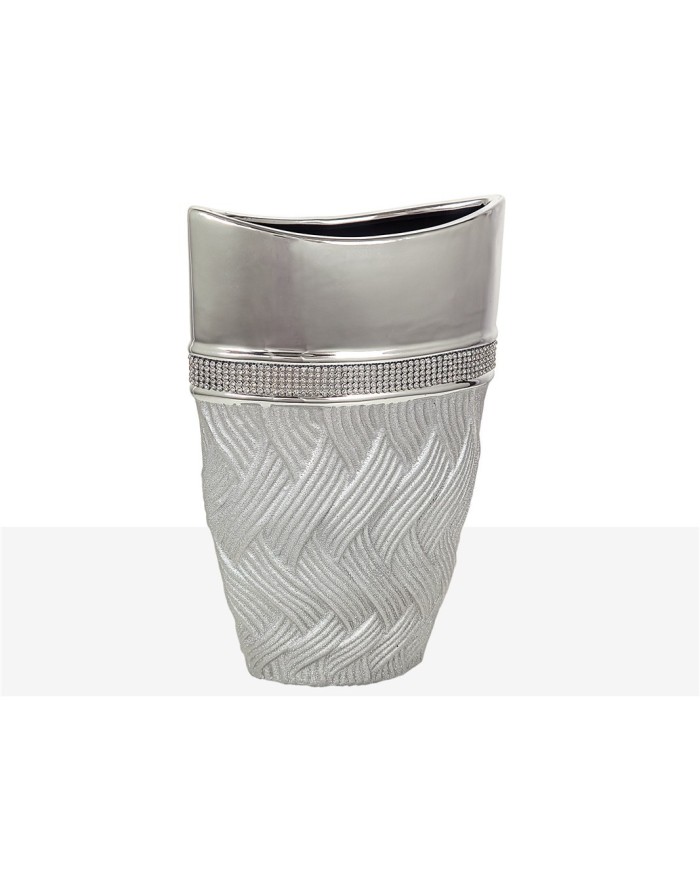 FLORERO CERAMICA PLATA/CRISTALITOS