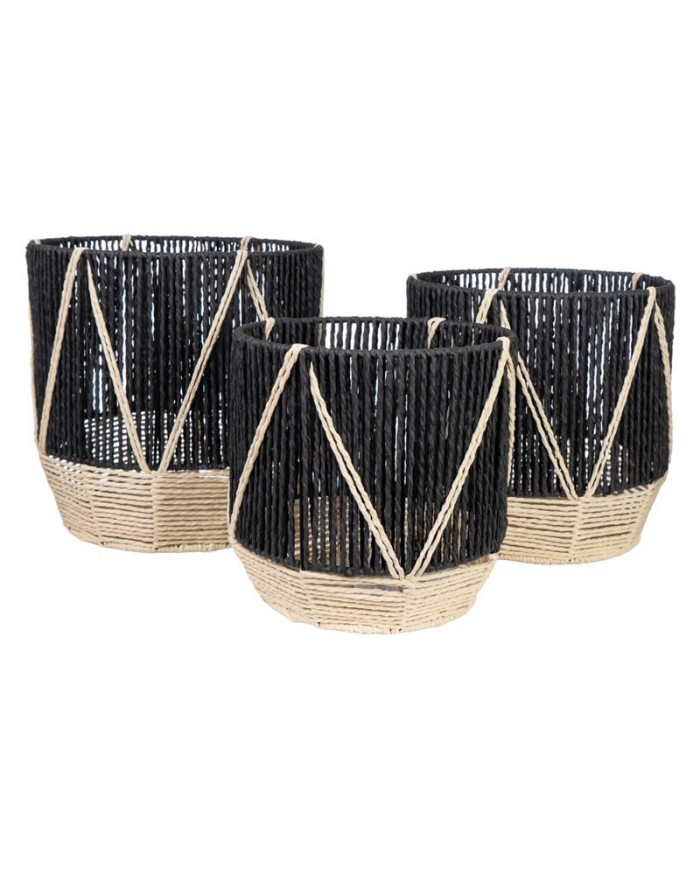 SET 3 MACETEROS CUERDA NEGRO/NATURAL
