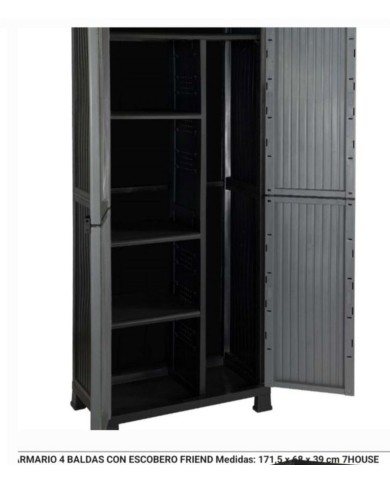 Armario de Resina Exterior con Escobero y 4 Baldas 171x68x39cm