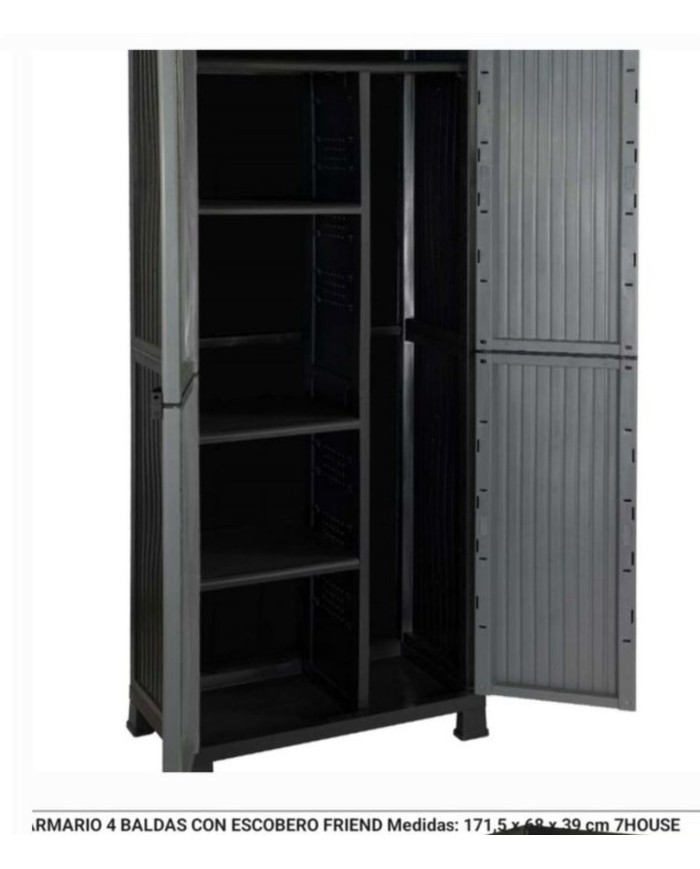 Armario de Resina Exterior con Escobero y 4 Baldas 171x68x39cm
