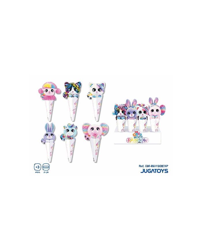 Peluche Coco Surprise Rainbow, 20cm en cono - Expositor 12 piezas