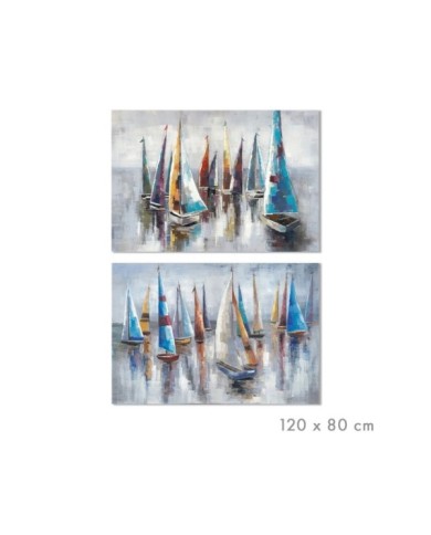 CUADRO OLEO PANORAMICO BARCOS 120x80 cm SURT/2