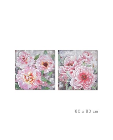 CUADRO OLEO FLORES ROSAS 80x80 cm SURT/2