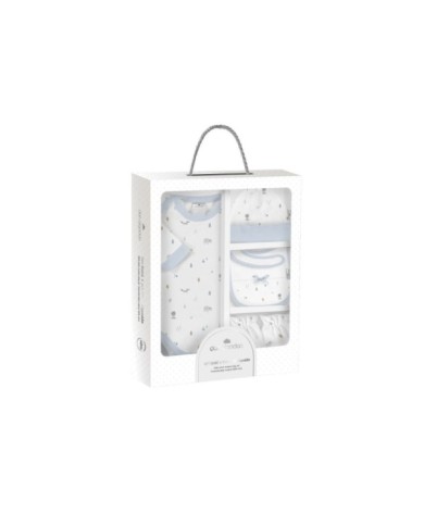 SET REGALO BODY 4 PCS 100% ALG TALLA 0-6 MOD ANIMALES FOX AZUL