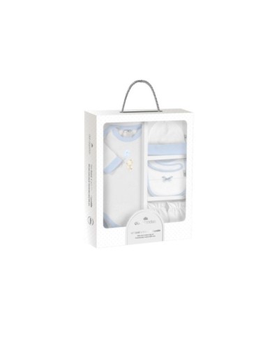 SET REGALO BODY 4 PCS 100% ALG TALLA 0-6 MOD CONEJITO COMETA AZUL