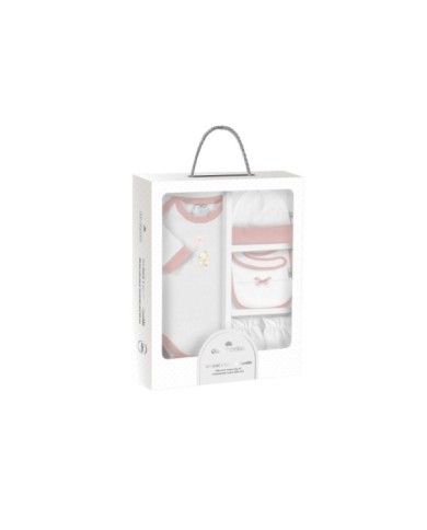 SET REGALO BODY 4 PCS 100% ALG TALLA 0-6 MOD CONEJITO COMETA ROSA