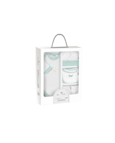 SET REGALO BODY 4 PCS 100% ALG TALLA 0-6 MOD CONEJITO COMETA VERDE