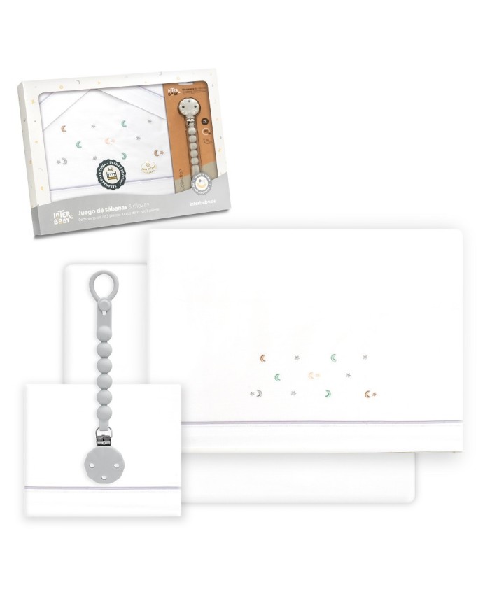 TRIPTICO CUNA ESTRELLA LUNA MULTICOLOR + BROCHE BCO/GRIS