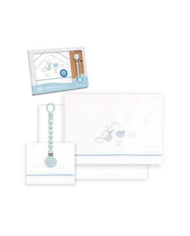 TRIPTICO CUNA CIGUEÑA OSO + BROCHE BCO/AZUL