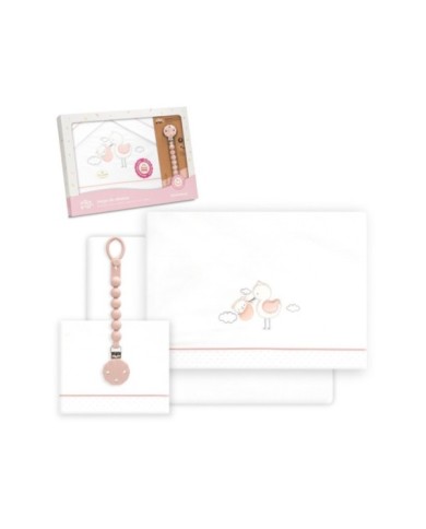 TRIPTICO CUNA CIGUEÑA OSO + BROCHE BCO/ROSA