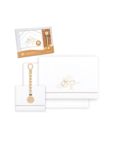 TRIPTICO CUNA CIGUEÑA OSO + BROCHE BCO/BEIG