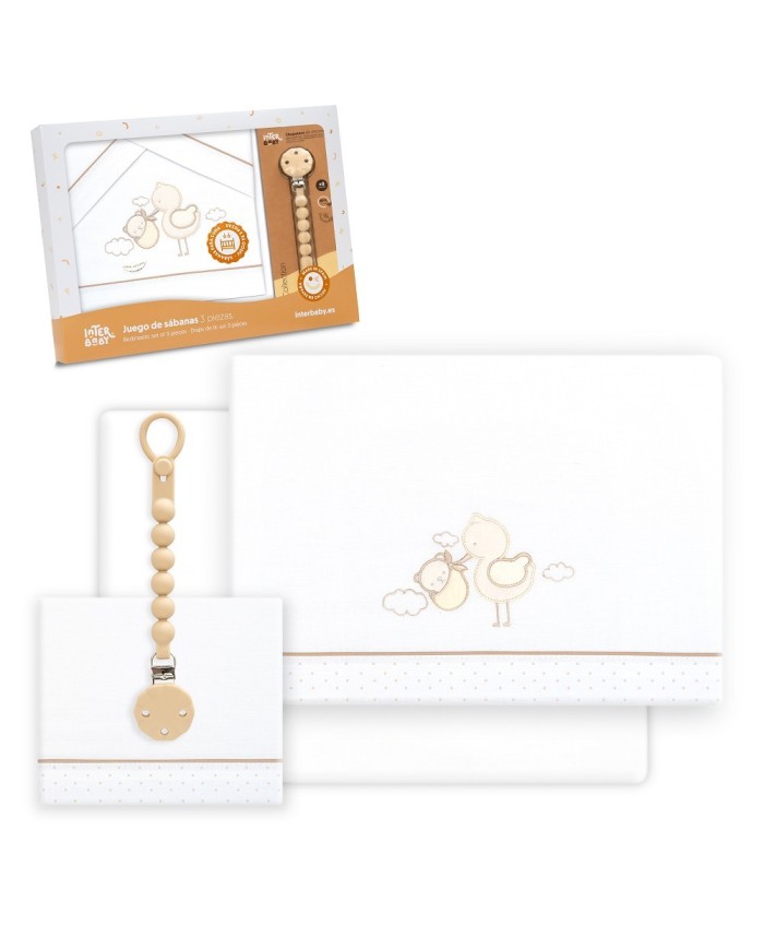 TRIPTICO CUNA CIGUEÑA OSO + BROCHE BCO/BEIG