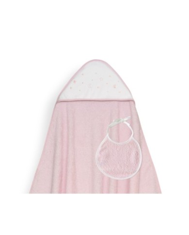 CAPA BAÑO 1X1 MOD ESTRELLAS LUNAS BODOQUES+BABERO ROSA