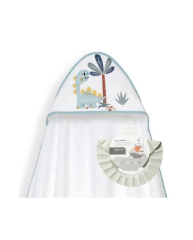 CAPA BAÑO 1X1 MOD ESTAMPADO DINOSAURIO PALMERA+GORRO BCO/VERDE