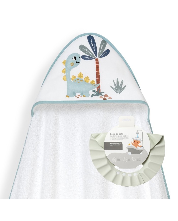 CAPA BAÑO 1X1 MOD ESTAMPADO DINOSAURIO PALMERA+GORRO BCO/VERDE