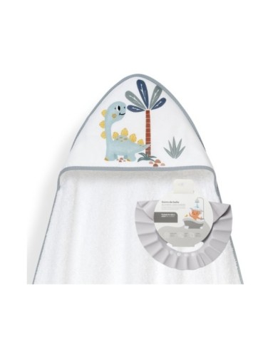 CAPA BAÑO 1X1 MOD ESTAMPADO DINOSAURIO PALMERA+GORRO BCO/GRIS
