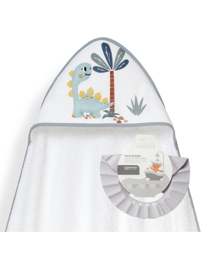 CAPA BAÑO 1X1 MOD ESTAMPADO DINOSAURIO PALMERA+GORRO BCO/GRIS