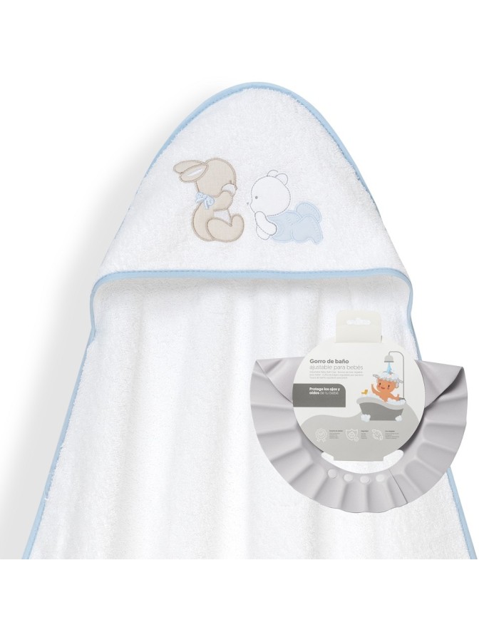 CAPA BAÑO 1X1 MOD OSO TUMBADO CONEJITO+GORRO BCO/AZUL